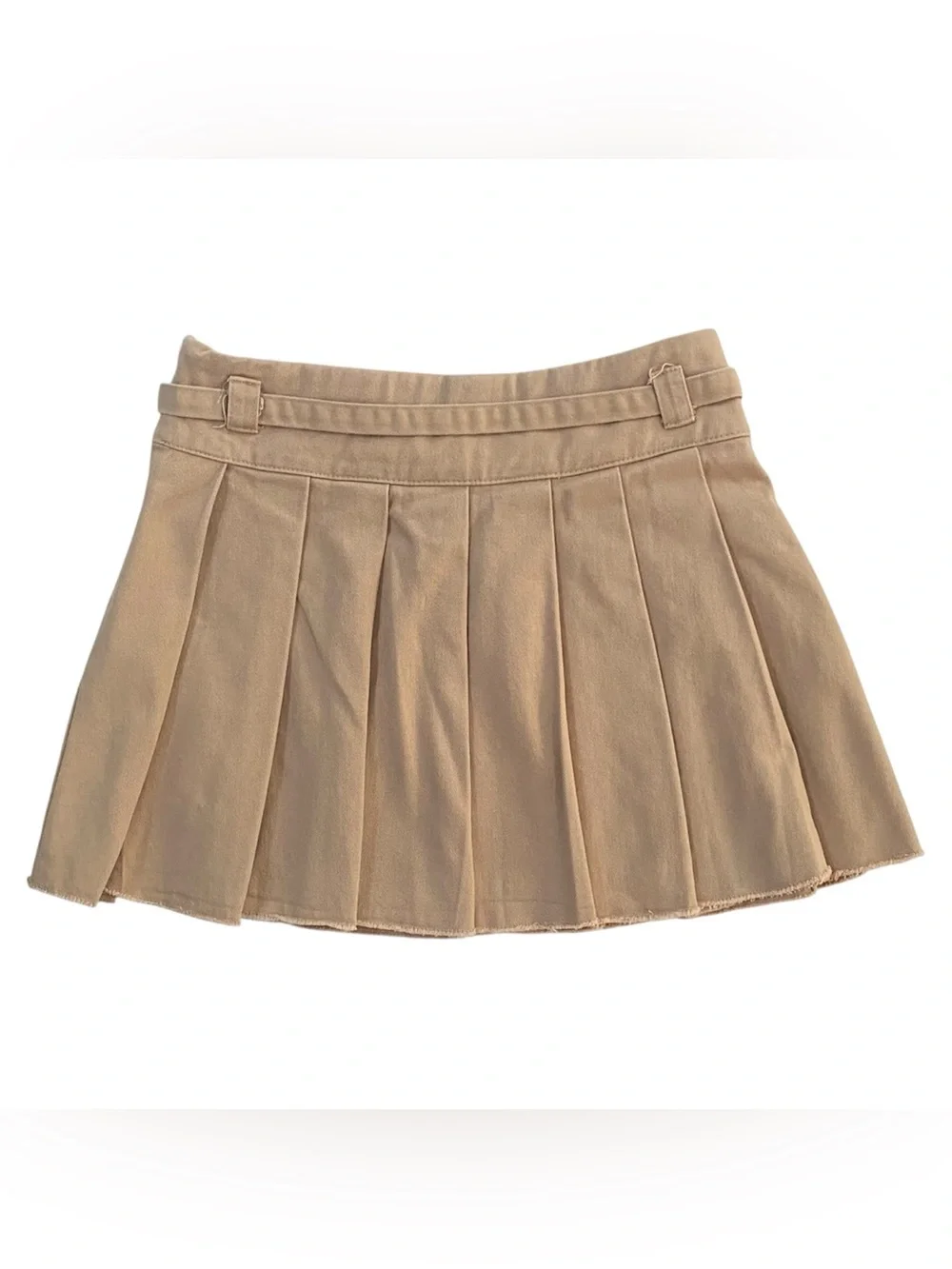 Zara Kids School Uniform Belted Pleated Khaki Tan Mini Skirt Girl's Size 11-12